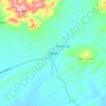 Mapa topográfico Taguay, altitude, relevo
