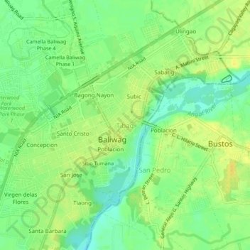 Mapa topográfico Tibag, altitude, relevo