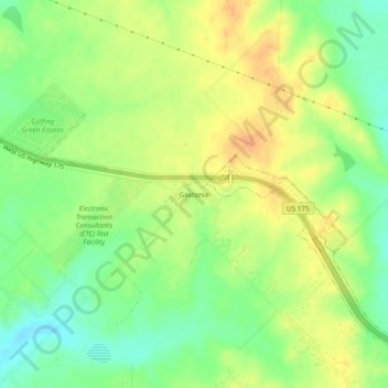 Mapa topográfico Gastonia, altitude, relevo