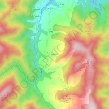 Mapa topográfico Pietralta, altitude, relevo