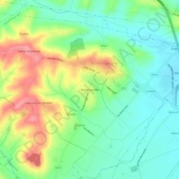 Mapa topográfico Montespirello, altitude, relevo