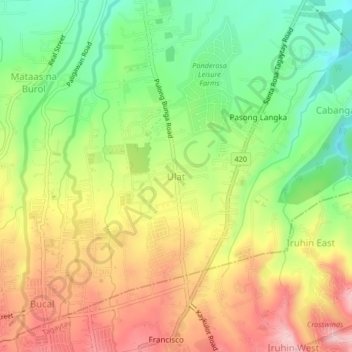 Mapa topográfico Ulat, altitude, relevo