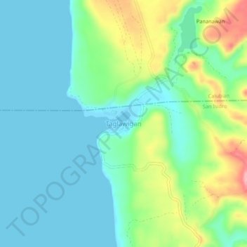 Mapa topográfico Taglawigan, altitude, relevo