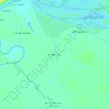Mapa topográfico Ushpa Caño, altitude, relevo