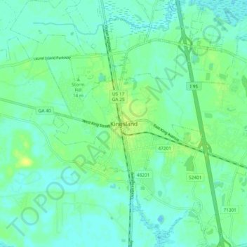 Mapa topográfico Kingsland, altitude, relevo