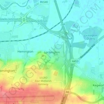 Mapa topográfico Lockington, altitude, relevo
