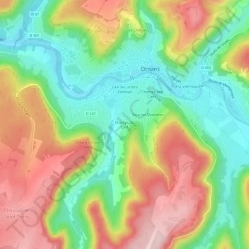 Mapa topográfico Champs du Cerf, altitude, relevo