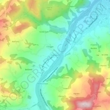 Mapa topográfico Carmiano, altitude, relevo