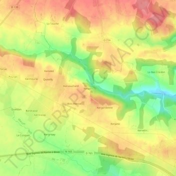 Mapa topográfico Kerjuto, altitude, relevo