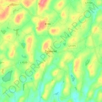 Mapa topográfico Tydavnet, altitude, relevo