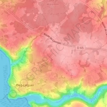 Mapa topográfico Le Minihy, altitude, relevo