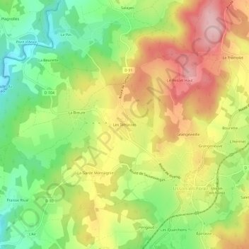 Mapa topográfico Les Terrasses, altitude, relevo