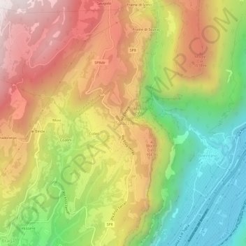 Mapa topográfico Spiazzi, altitude, relevo