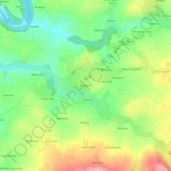 Mapa topográfico Pendrein, altitude, relevo