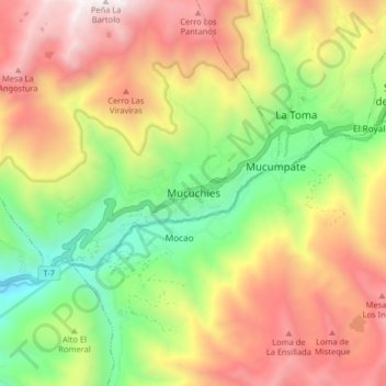 Mapa topográfico Mucuchíes, altitude, relevo