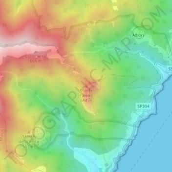 Mapa topográfico Monte Falerio, altitude, relevo