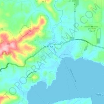 Mapa topográfico Denmark, altitude, relevo