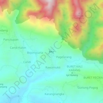 Mapa topográfico Batur, altitude, relevo
