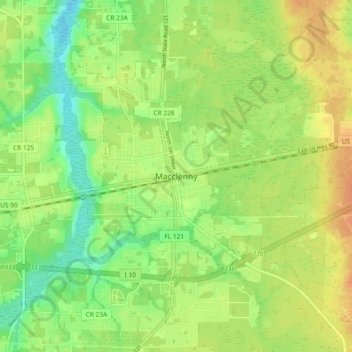 Mapa topográfico Macclenny, altitude, relevo