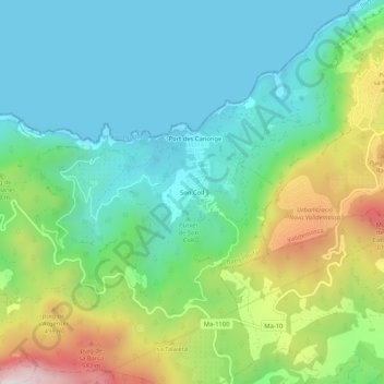 Mapa topográfico Son Coll, altitude, relevo