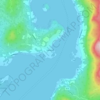 Mapa topográfico Gibostad, altitude, relevo