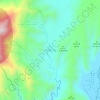 Mapa topográfico Bulalang, altitude, relevo