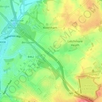 Mapa topográfico Patchetts Green, altitude, relevo