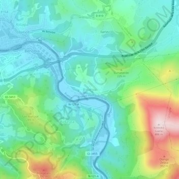Mapa topográfico Biriatou, altitude, relevo