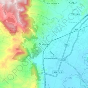Mapa topográfico Zipaquirá, altitude, relevo