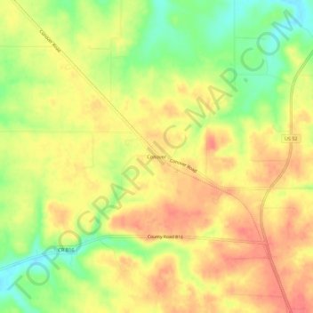 Mapa topográfico Conover, altitude, relevo