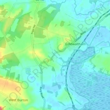 Mapa topográfico Watersfield, altitude, relevo