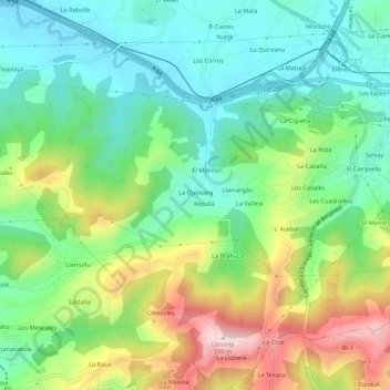 Mapa topográfico Trespando, altitude, relevo