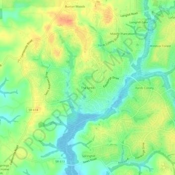 Mapa topográfico The Links, altitude, relevo