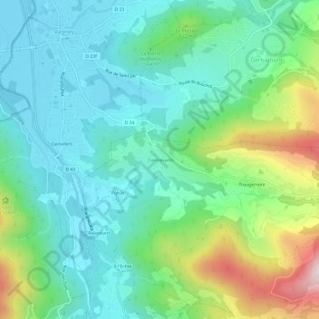 Mapa topográfico Contrexard, altitude, relevo