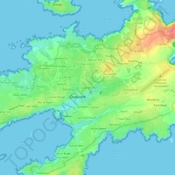Mapa topográfico Lann Vihan, altitude, relevo