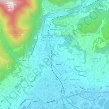 Mapa topográfico Carpesino, altitude, relevo