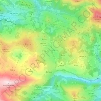 Mapa topográfico Ortiguero, altitude, relevo