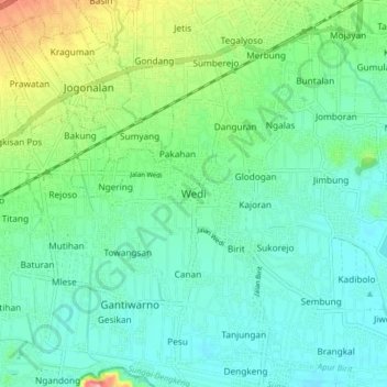 Mapa topográfico Wedi, altitude, relevo