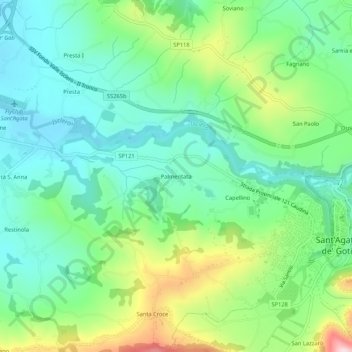 Mapa topográfico Palmentata, altitude, relevo