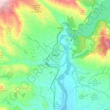 Mapa topográfico Tremp, altitude, relevo
