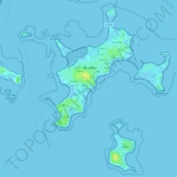 Mapa topográfico Kerroland, altitude, relevo