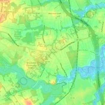 Mapa topográfico Lincroft, altitude, relevo