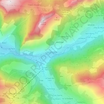 Mapa topográfico Les Canevières, altitude, relevo