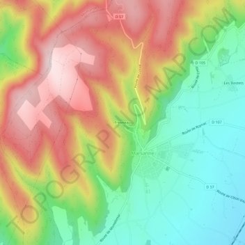 Mapa topográfico Fresneau, altitude, relevo