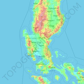 Mapa topográfico Nueva Ecija, altitude, relevo