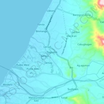 Mapa topográfico Tagudin, altitude, relevo