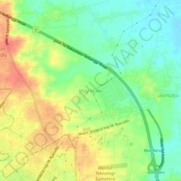 Mapa topográfico Way Huwi, altitude, relevo