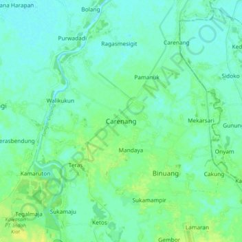 Mapa topográfico Carenang, altitude, relevo