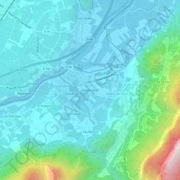 Mapa topográfico Champ Fleuri, altitude, relevo