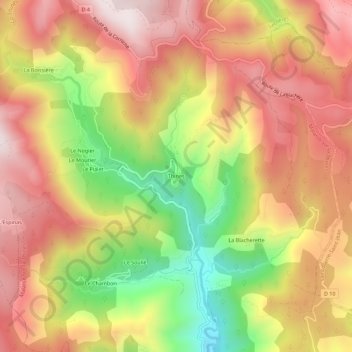 Mapa topográfico Thines, altitude, relevo
